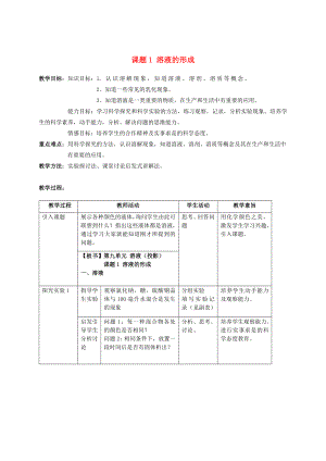 九年级化学下册第9单元课题1溶液的形成教案新版新人教版