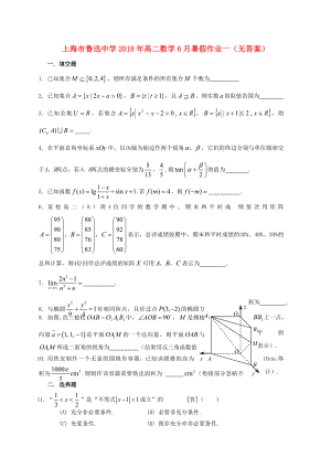 上海市鲁迅中学高二数学6月暑假作业一