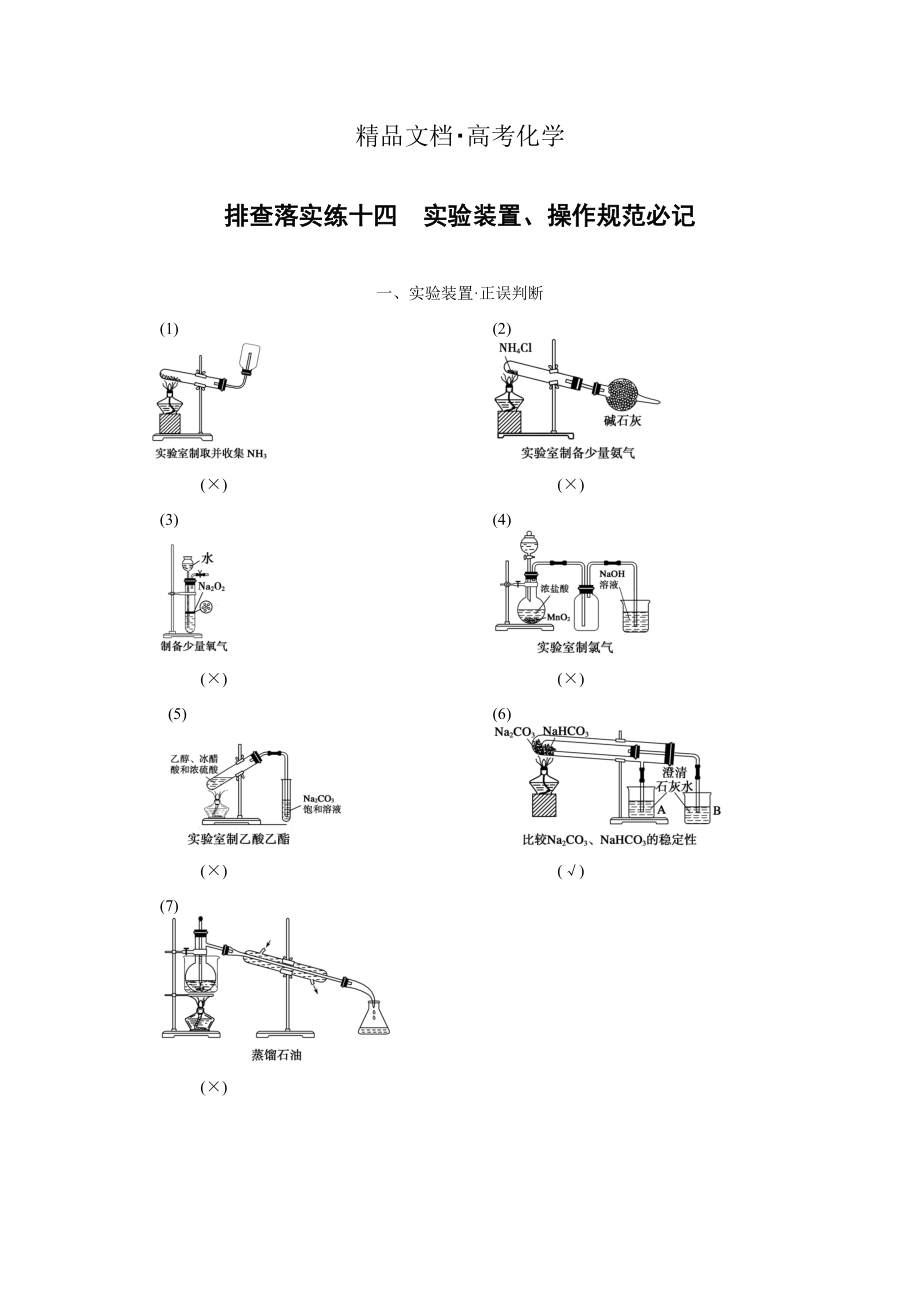 精修版高考化学专题精练：实验装置、操作规范必记含答案_第1页