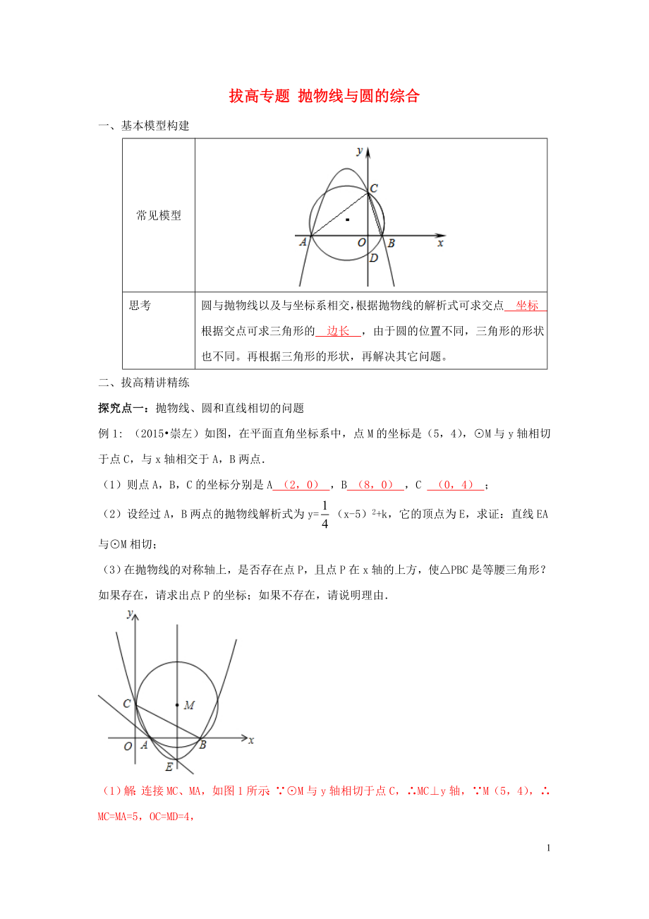 九年級(jí)數(shù)學(xué)全冊(cè) 拔高專題 拋物線與圓的綜合練習(xí)_第1頁