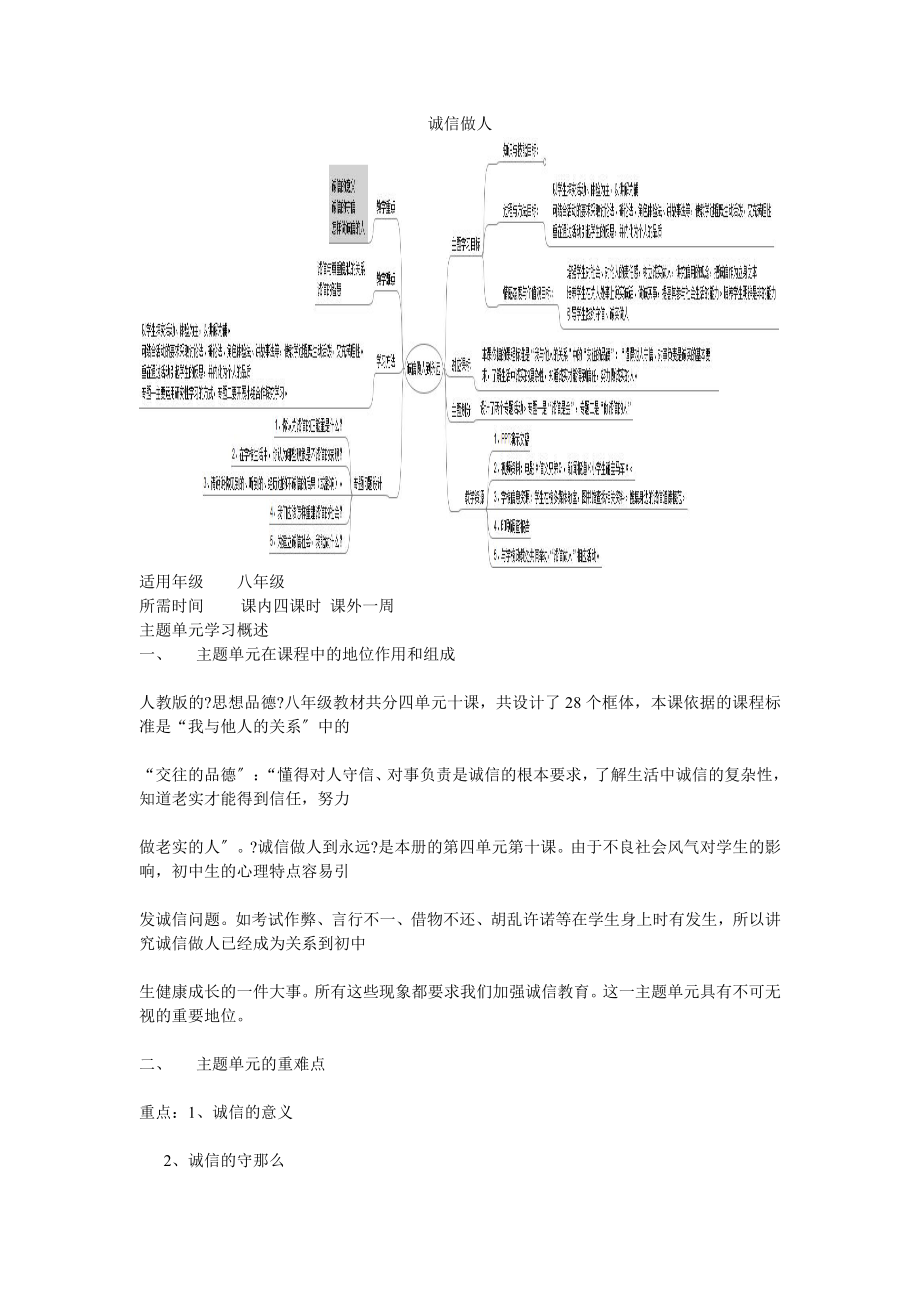 初中思想品德《誠信做人》主題單元教學(xué)設(shè)計_第1頁