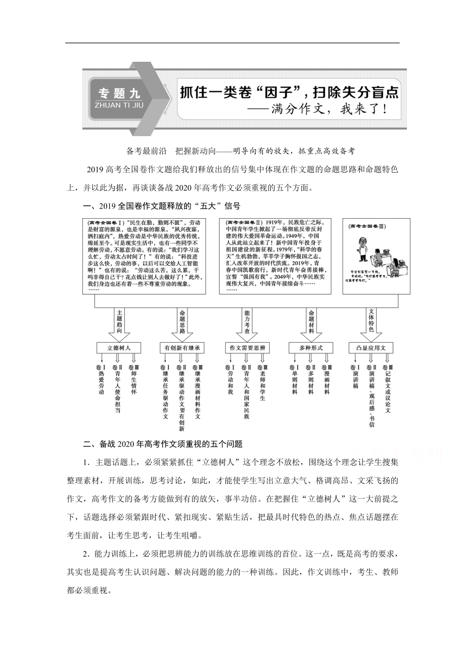 新課標(biāo)高考語(yǔ)文二輪講義：專題九寫作 備考最前沿　把握新動(dòng)向——明導(dǎo)向有的放矢抓重點(diǎn)高效備考 Word版含解析_第1頁(yè)