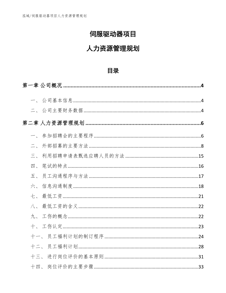 伺服驱动器项目人力资源管理规划_第1页