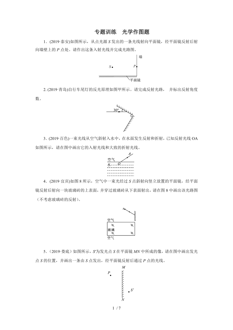 2020中考物理考前突击重点专题训练光学作图题_第1页