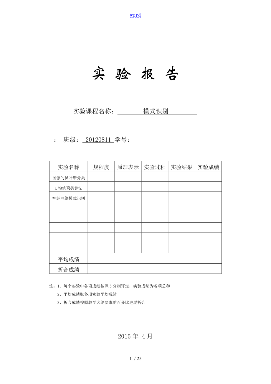 哈尔滨工程大学 模式识别实验报告材料_第1页