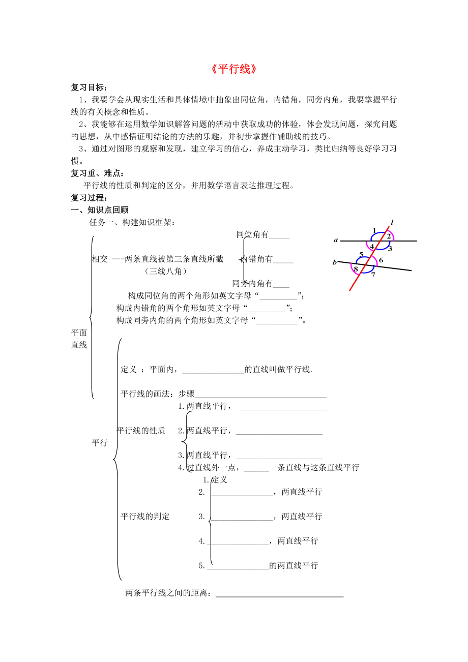 七年级数学下册第9章平行线复习教学设计新版青岛版_第1页