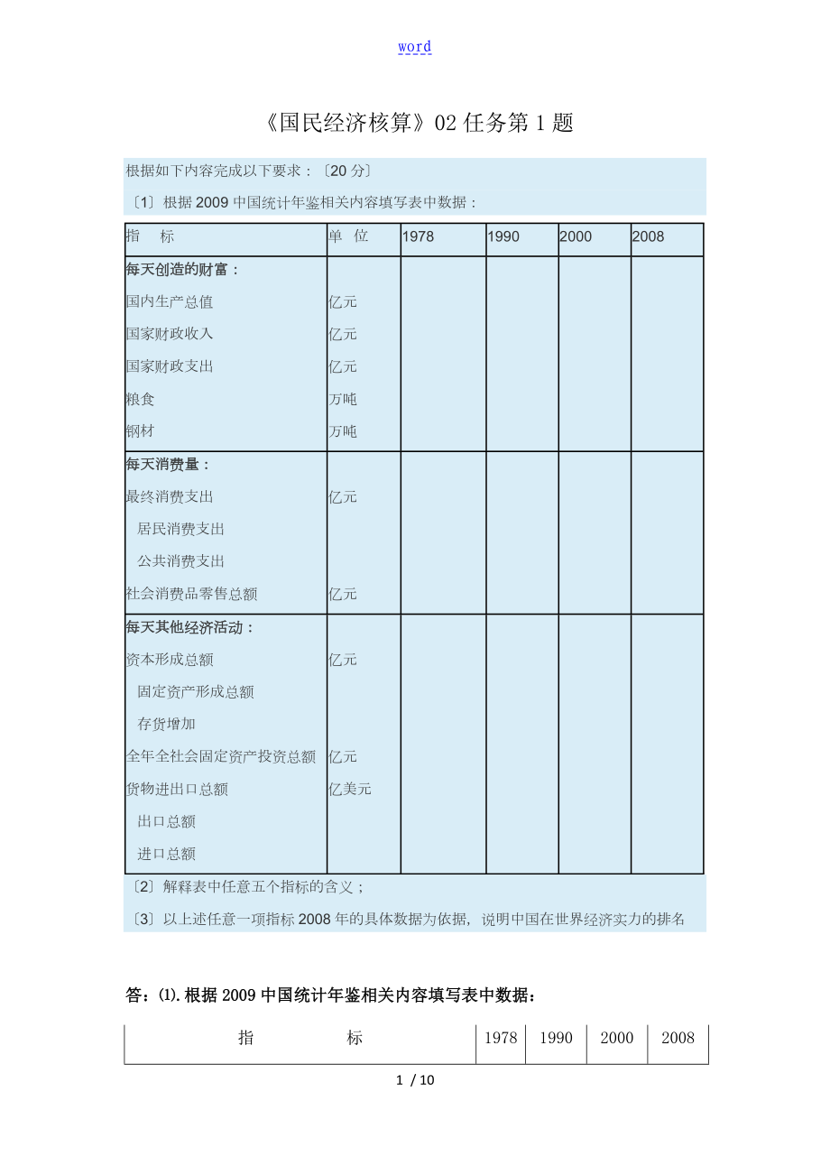 電大《國民經(jīng)濟(jì)核算》第二次形考任務(wù) 問題詳解_第1頁