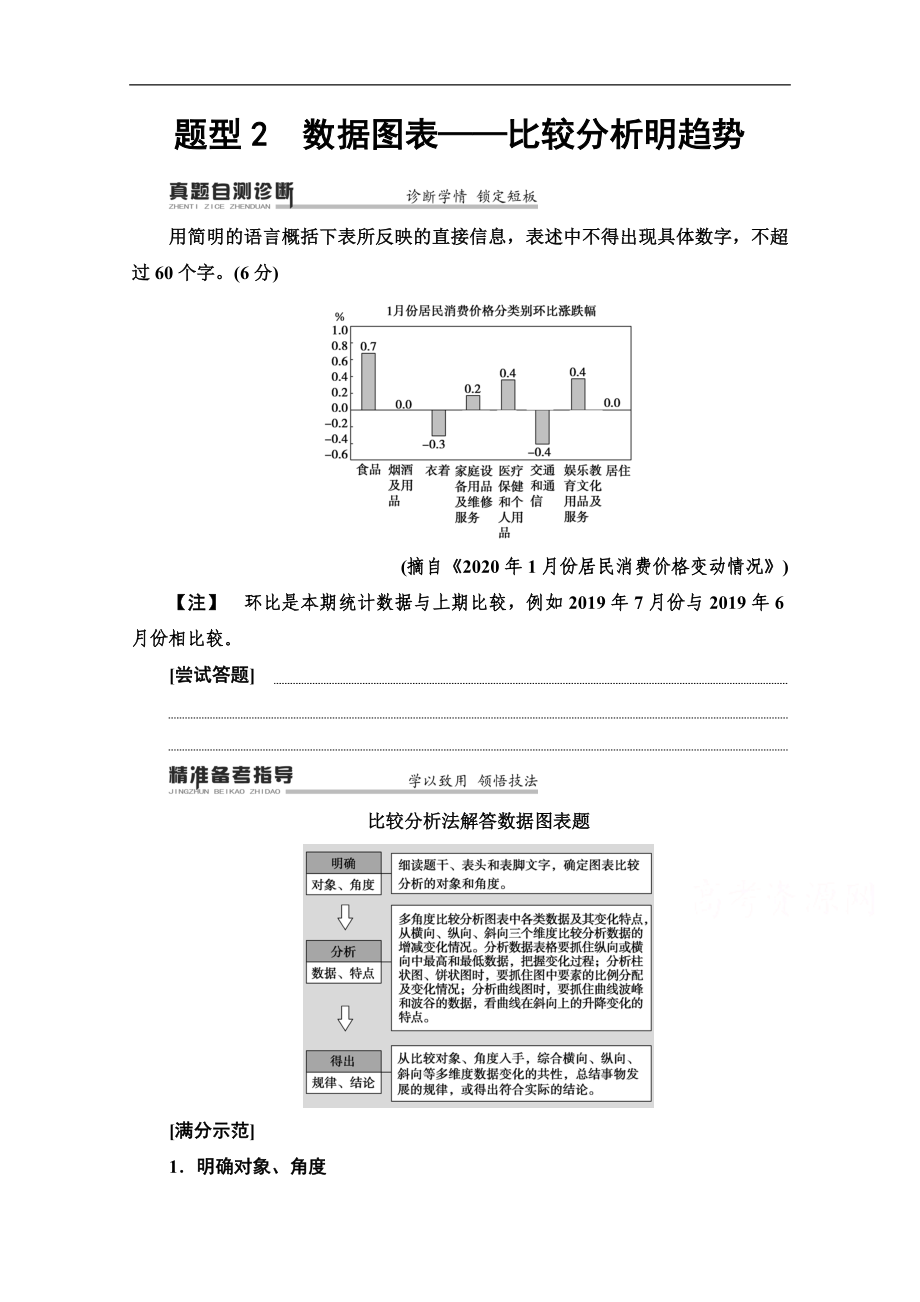 新課標(biāo)高考語文二輪教師用書：專題7 精準(zhǔn)提升6　題型2　數(shù)據(jù)圖表——比較分析明趨勢 Word版含解析_第1頁