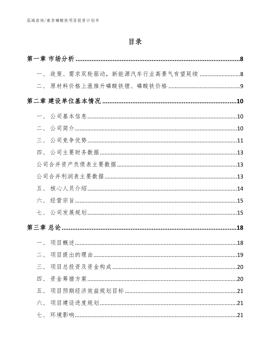 南京磷酸铁项目投资计划书范文_第1页