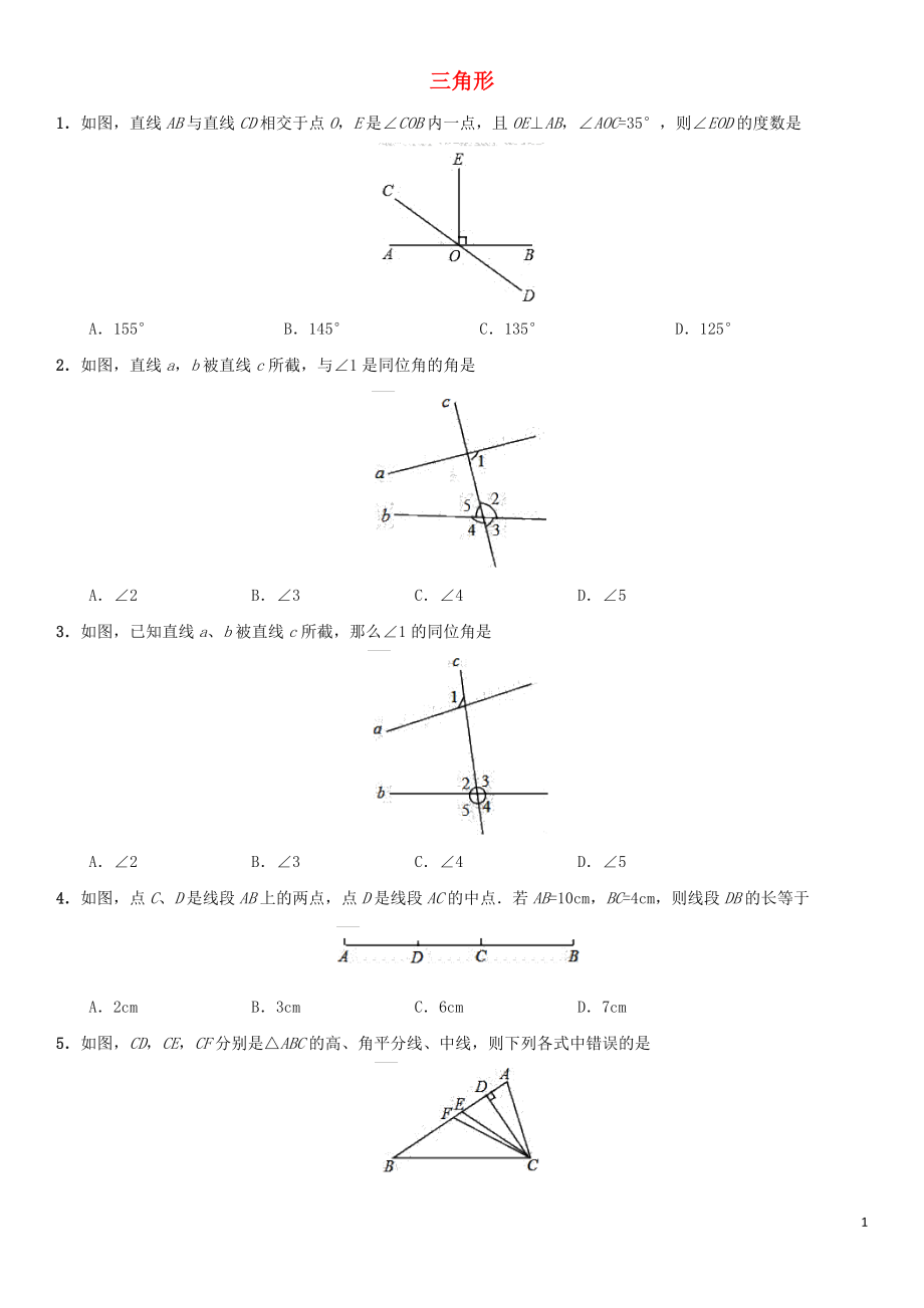 2018年中考數(shù)學(xué)考前終極沖刺練習(xí) 三角形_第1頁