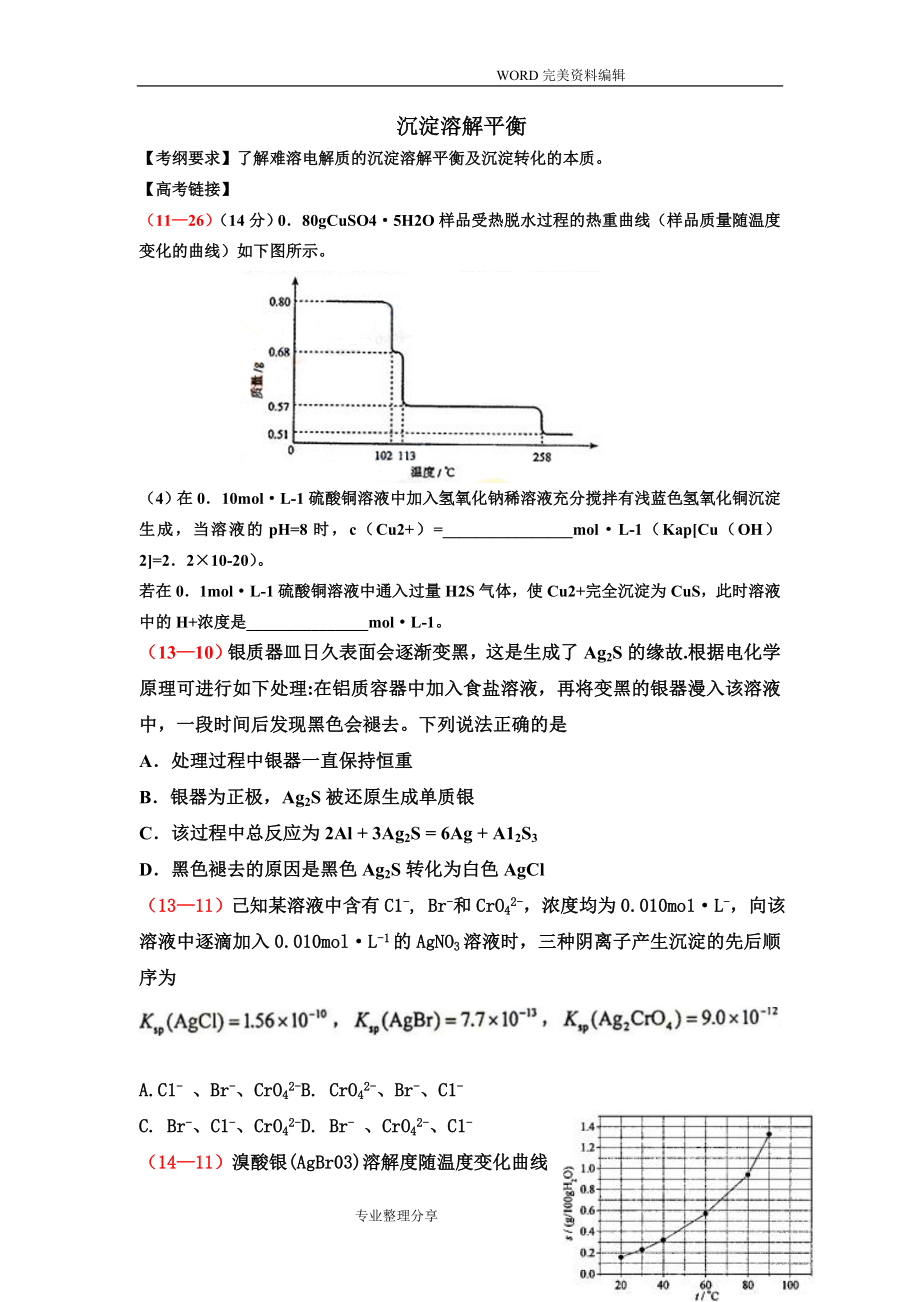 沉淀溶解平衡復(fù)習(xí)學(xué)案[高三一輪復(fù)習(xí)]_第1頁(yè)