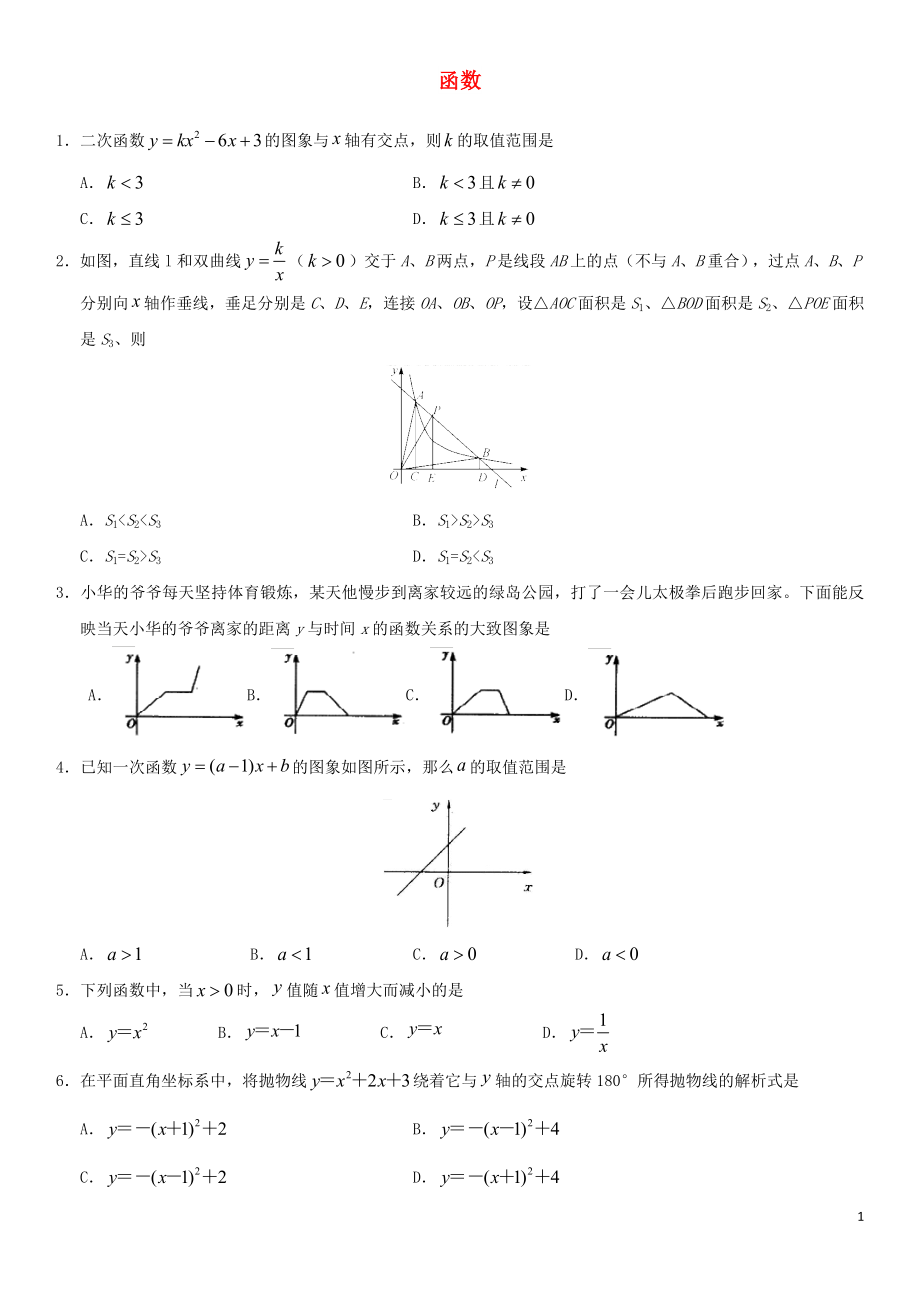 2018年中考数学专题复习练习卷 函数（无答案）_第1页