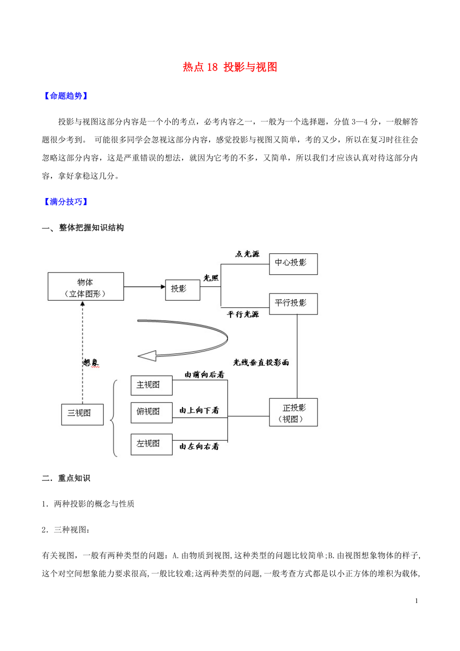 2020中考數(shù)學(xué)熱點(diǎn)專(zhuān)練18 投影與視圖（含解析）_第1頁(yè)