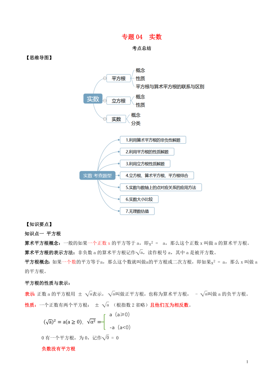 2020年中考数学一轮复习 基础考点及题型 专题04 实数（含解析）_第1页