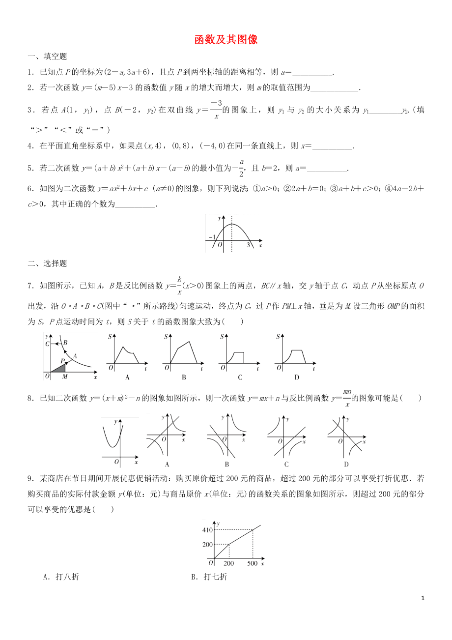 2018年中考數(shù)學(xué)單元檢測(cè)試卷 函數(shù)及其圖像（無答案）_第1頁