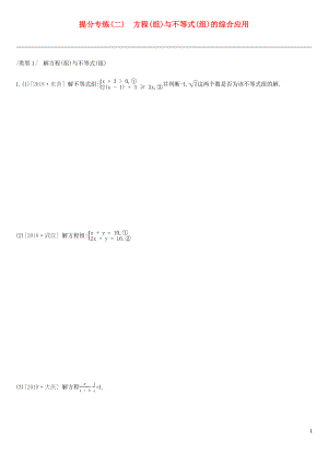 2019年中考數(shù)學(xué)總復(fù)習(xí) 提分專練02 方程（組）與不等式（組）的綜合應(yīng)用練習(xí) 湘教版