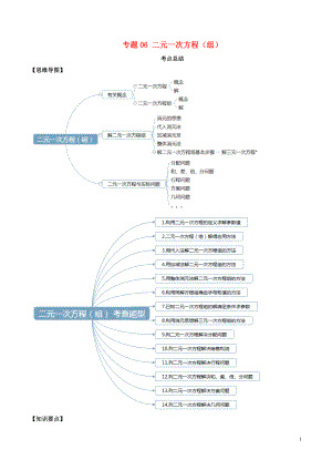 2020年中考數(shù)學(xué)一輪復(fù)習(xí) 基礎(chǔ)考點(diǎn)及題型 專題06 二元一次方程（組）（含解析）