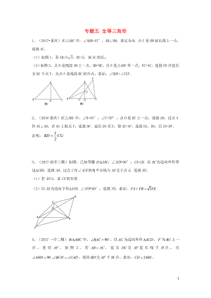 2018年中考數(shù)學(xué)專題訓(xùn)練 專題五 三角形的全等（無答案）