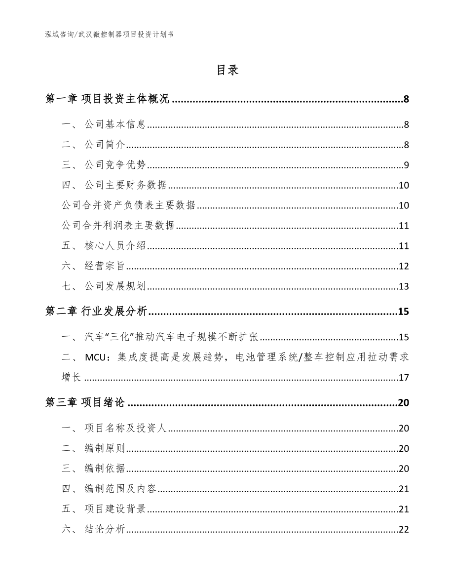 武汉微控制器项目投资计划书_范文参考_第1页
