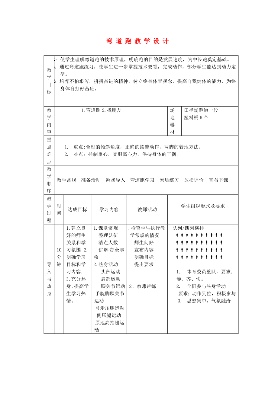 四年級體育下冊 彎道跑教學(xué)設(shè)計_第1頁