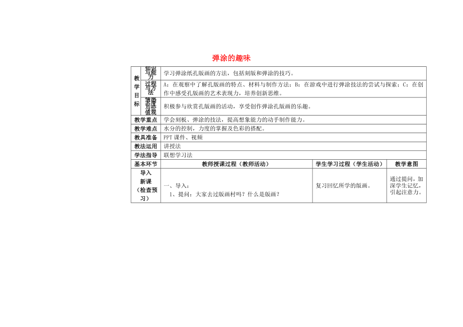 2022春四年級(jí)美術(shù)下冊(cè) 第4單元 我們的版畫(huà)樂(lè)園 第13課《彈涂的趣味》（第1課時(shí)）教案 嶺南版_第1頁(yè)