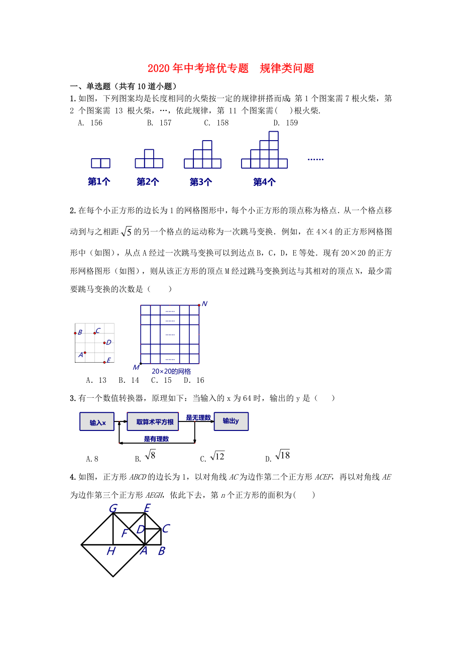 2020年中考數(shù)學(xué)專題培優(yōu) 規(guī)律類問題_第1頁