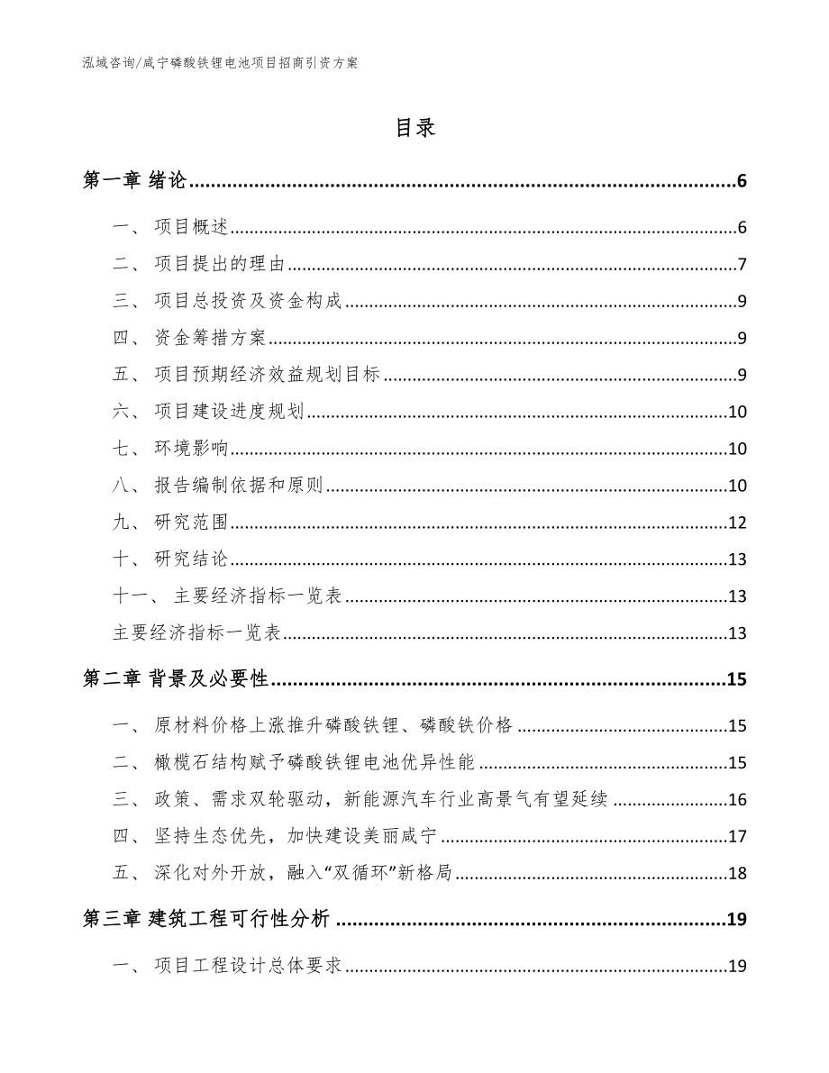 咸宁磷酸铁锂电池项目招商引资方案模板范文_第1页