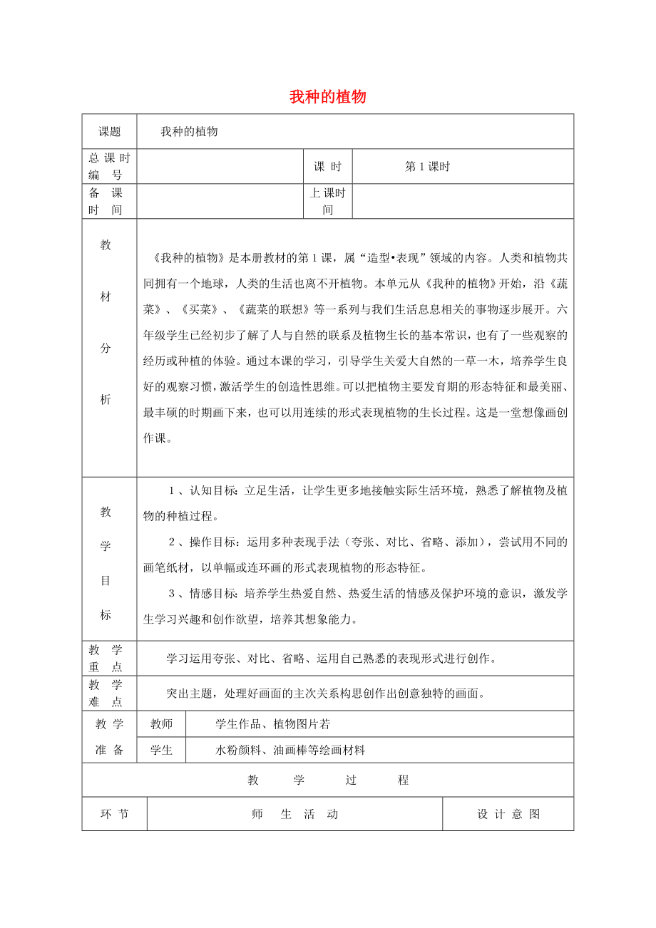 六年級美術(shù)上冊 我種的植物教案設(shè)計 蘇少版_第1頁