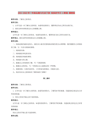 2021-2022年一年級(jí)品德與生活下冊(cè) 媽媽的節(jié)日 2教案 冀教版