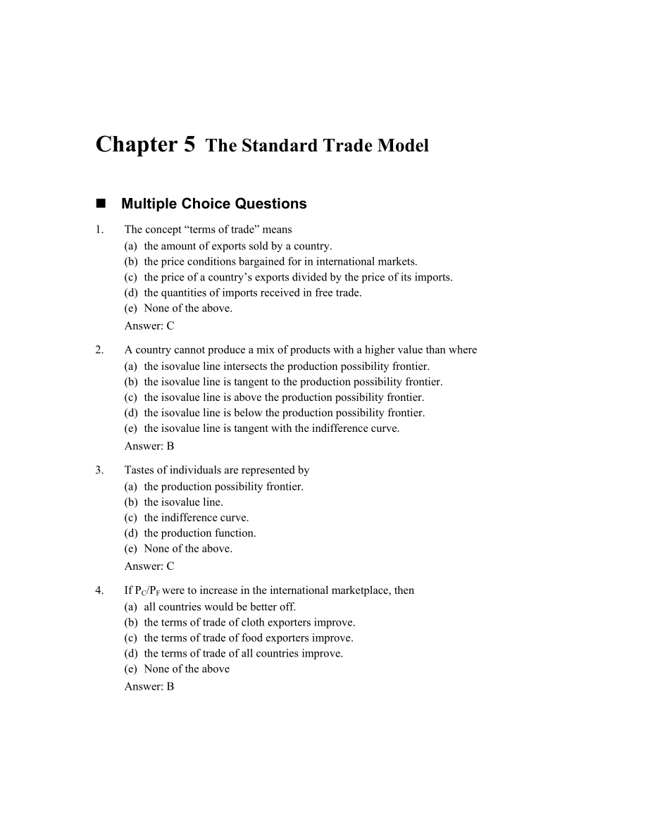 国际经济学作业答案第五章_第1页
