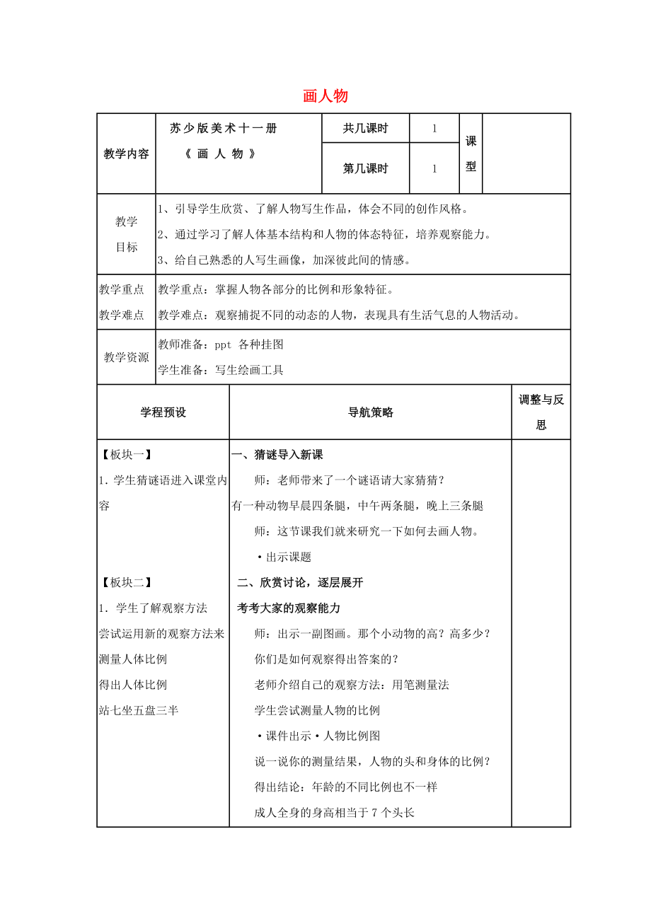 六年级美术上册 画人物教案 苏少版_第1页