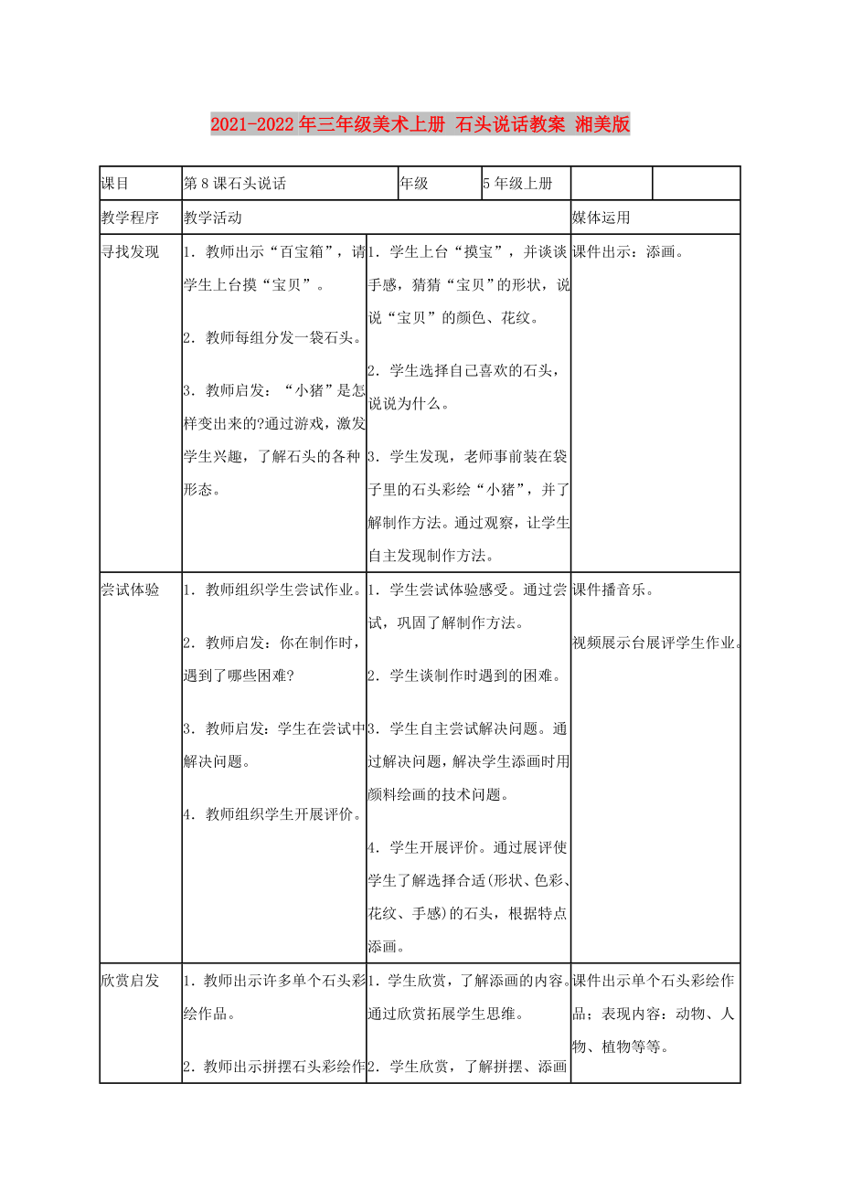 2021-2022年三年級(jí)美術(shù)上冊(cè) 石頭說話教案 湘美版_第1頁