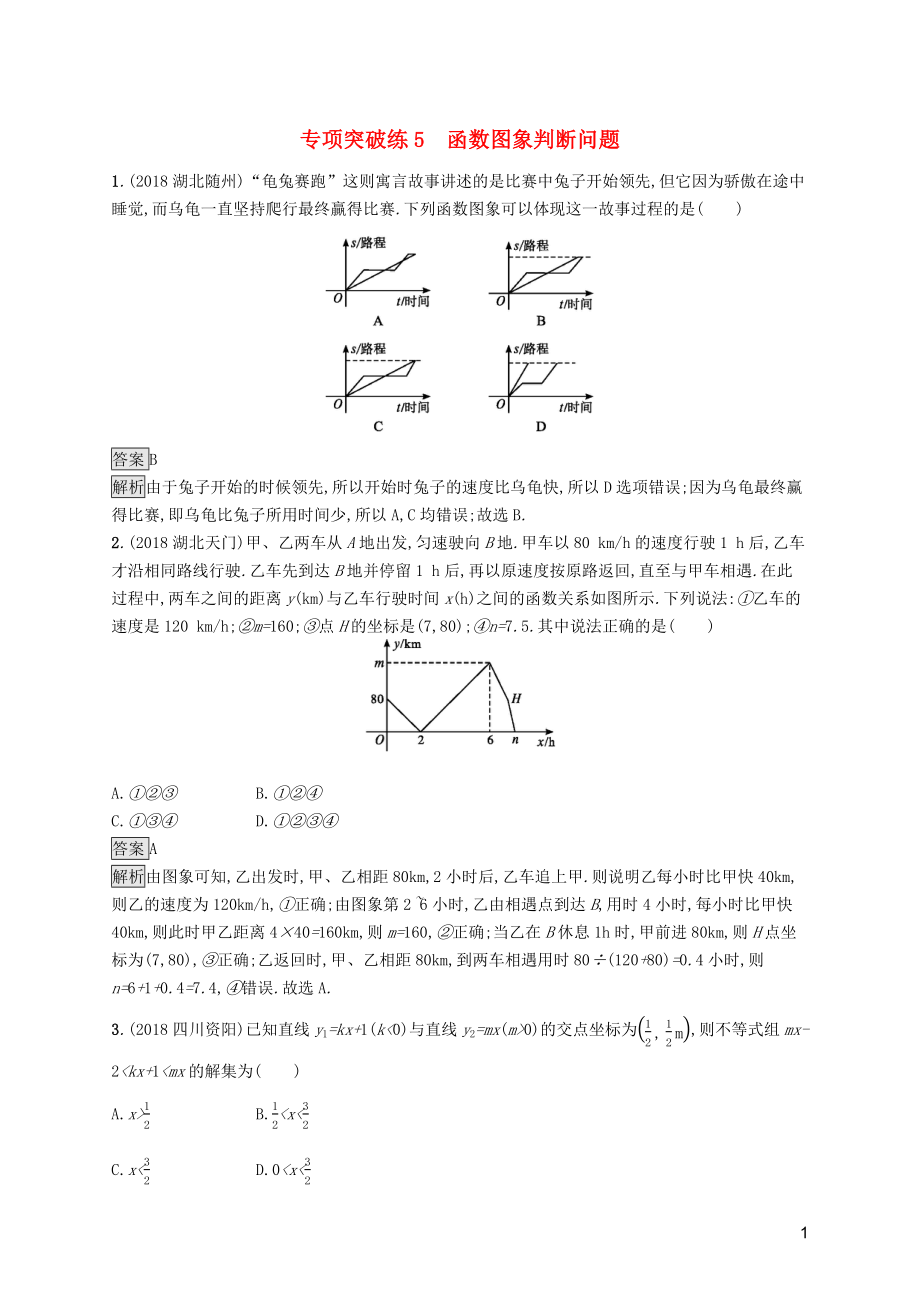 （課標(biāo)通用）甘肅省2019年中考數(shù)學(xué)總復(fù)習(xí)優(yōu)化設(shè)計(jì) 專項(xiàng)突破練5 函數(shù)圖象判斷問(wèn)題_第1頁(yè)