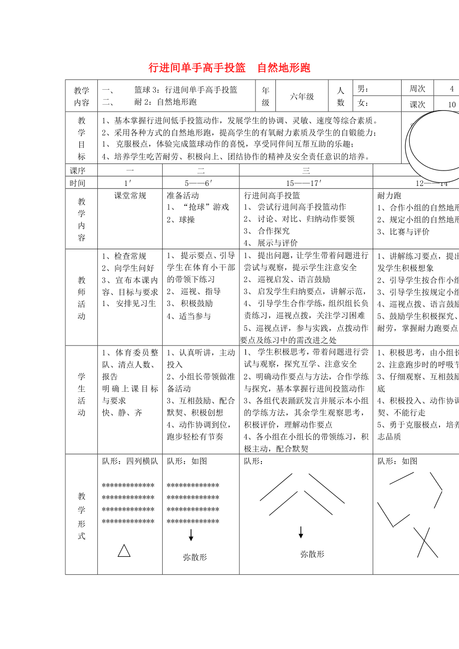 六年級(jí)體育下冊(cè) 籃球 3 行進(jìn)間單手高手投籃教案_第1頁