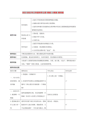 2021-2022年三年級科學(xué)上冊 螞蟻 1教案 教科版