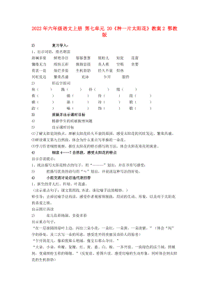 2022年六年級(jí)語文上冊(cè) 第七單元 20《種一片太陽花》教案2 鄂教版