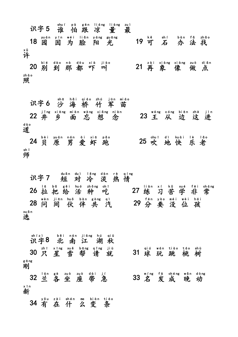 2022年人教版小学一年级语文下册生字表拼音注音及组词完整版