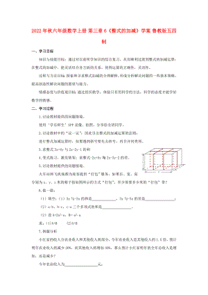 2022年秋六年級數(shù)學(xué)上冊 第三章 6《整式的加減》學(xué)案 魯教版五四制