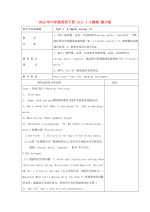 2022年六年級(jí)英語下冊(cè) Unit 1-4教案 湘少版