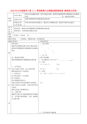 2022年六年級(jí)數(shù)學(xué)下冊(cè) 6.4 零指數(shù)冪與負(fù)整數(shù)指數(shù)冪教案 魯教版五四制