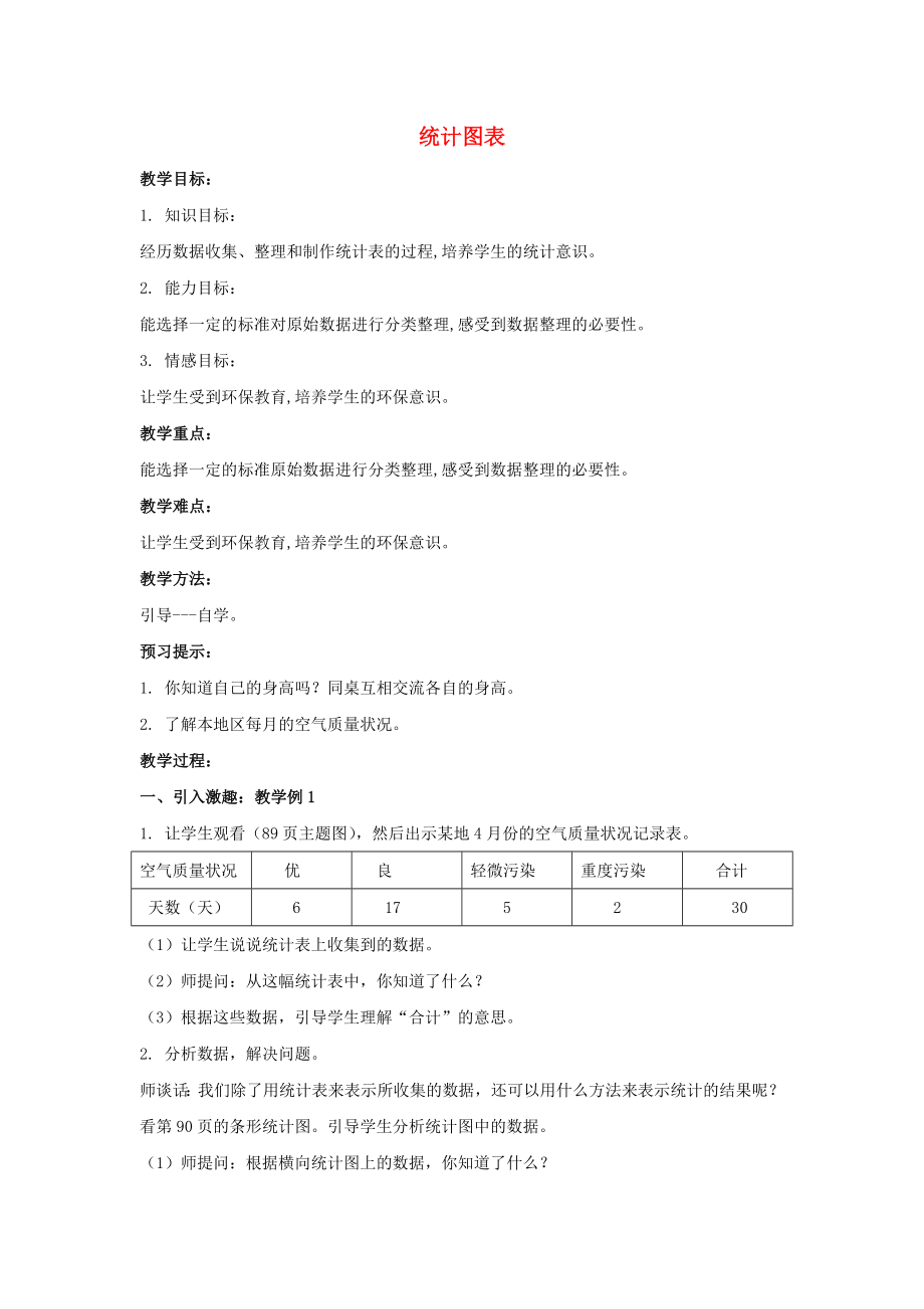 2022春三年級(jí)數(shù)學(xué)下冊(cè) 6《統(tǒng)計(jì)圖表》教案1 （新版）西師大版_第1頁(yè)