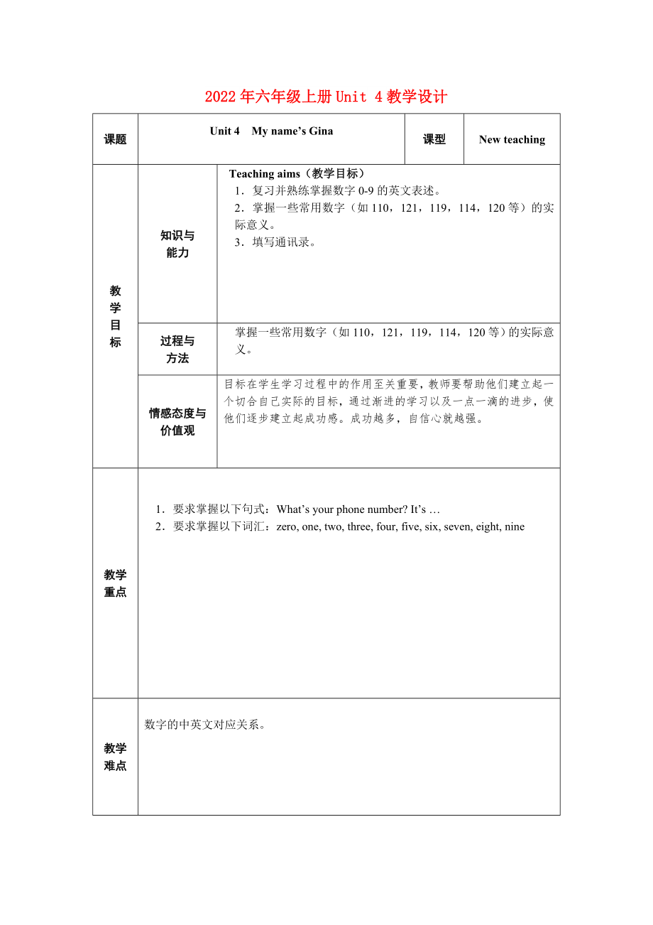 2022年六年級(jí)上冊(cè)Unit 4教學(xué)設(shè)計(jì)_第1頁(yè)