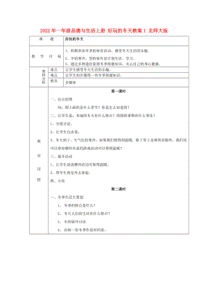 2022年一年級(jí)品德與生活上冊(cè) 好玩的冬天教案1 北師大版