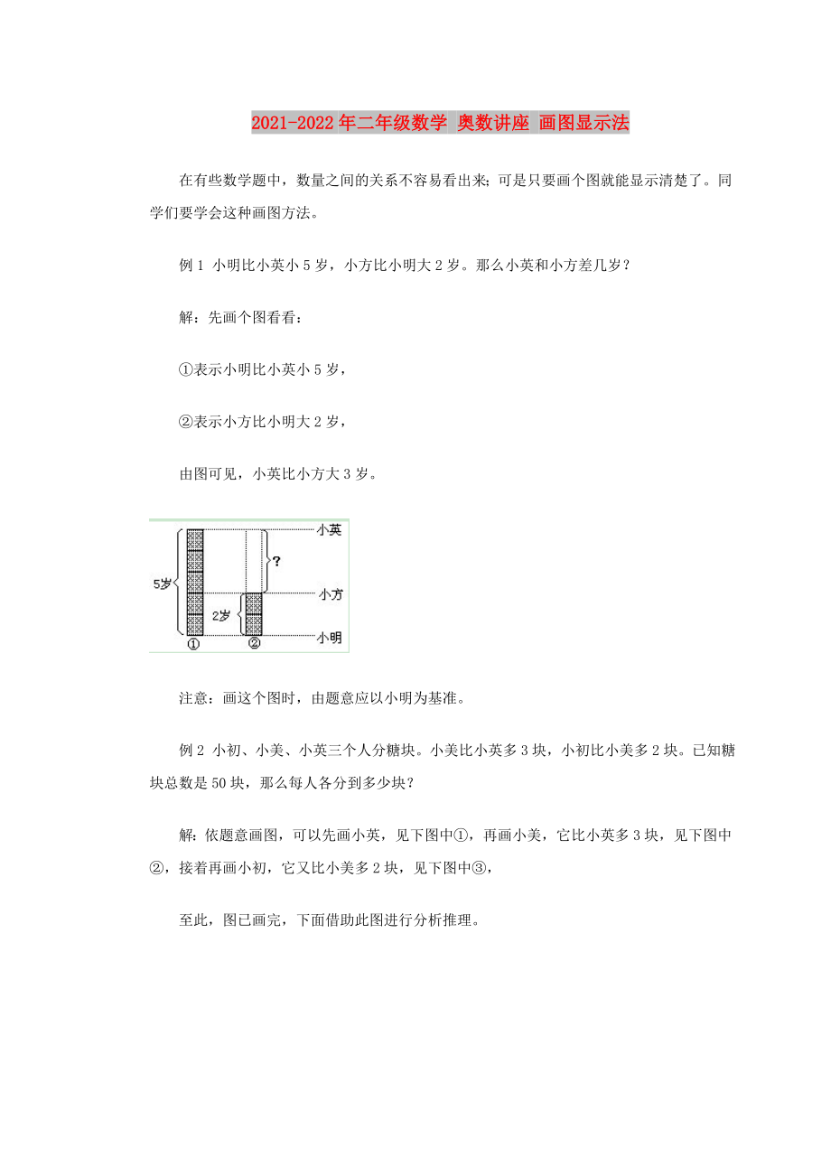 2021-2022年二年級(jí)數(shù)學(xué) 奧數(shù)講座 畫(huà)圖顯示法_第1頁(yè)