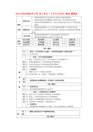 2022年四年級(jí)科學(xué)下冊(cè) 第2單元 5《天氣與生活》教案 翼教版