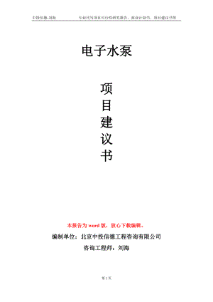 電子水泵項目建議書寫作模板