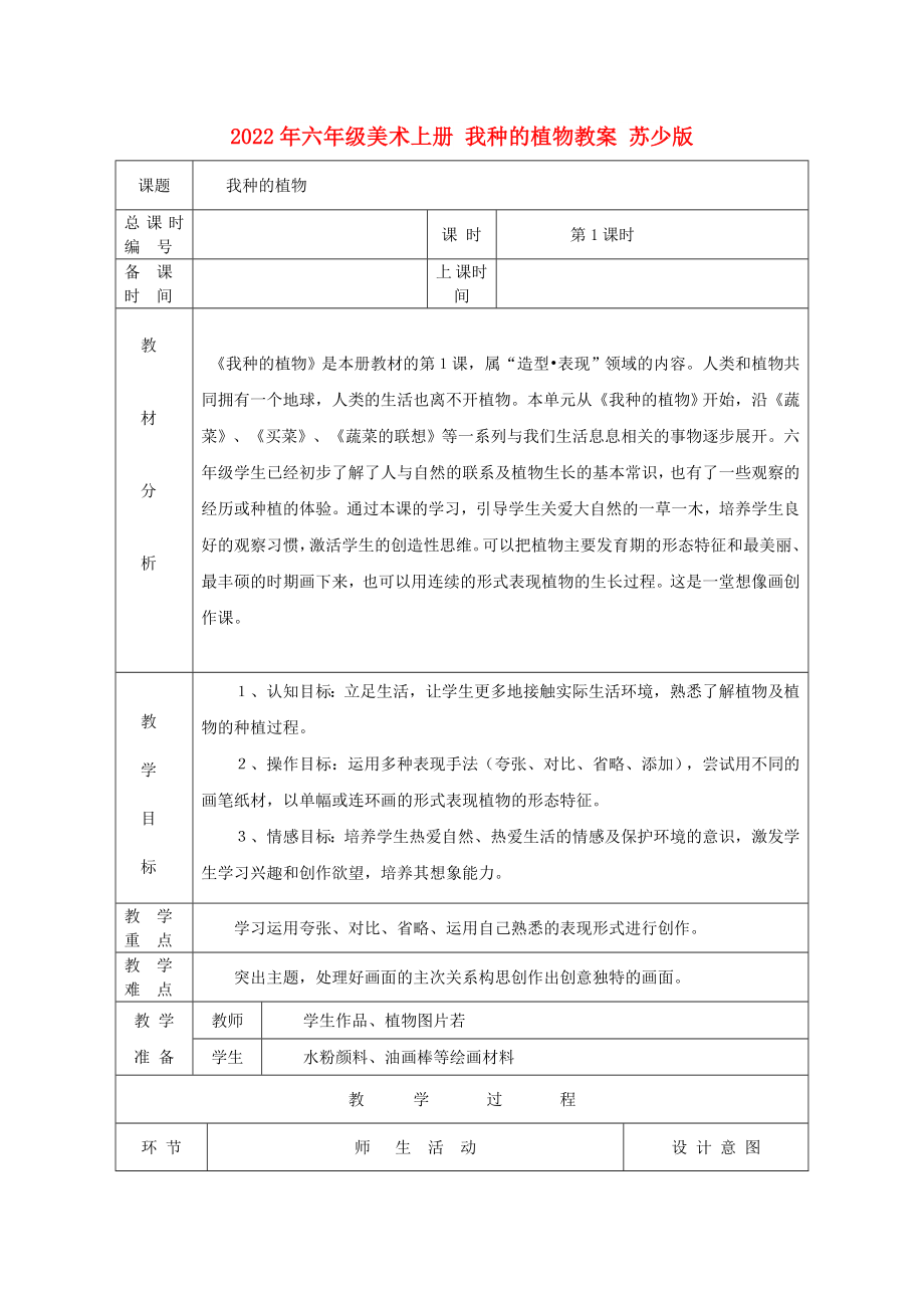 2022年六年級(jí)美術(shù)上冊(cè) 我種的植物教案 蘇少版_第1頁(yè)