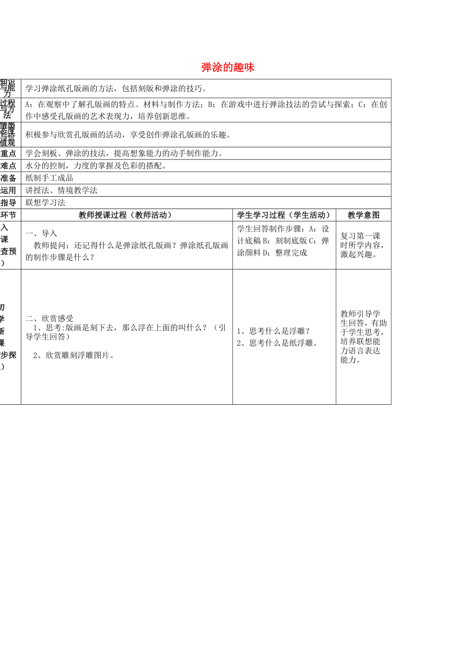 2022春四年級美術(shù)下冊 第4單元 我們的版畫樂園 第13課《彈涂的趣味》（第2課時）教案 嶺南版_第1頁