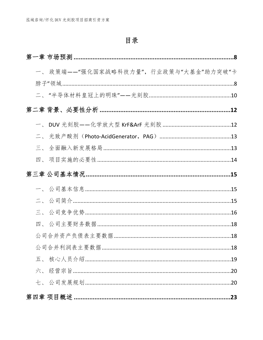 怀化DUV光刻胶项目招商引资方案（范文参考）_第1页