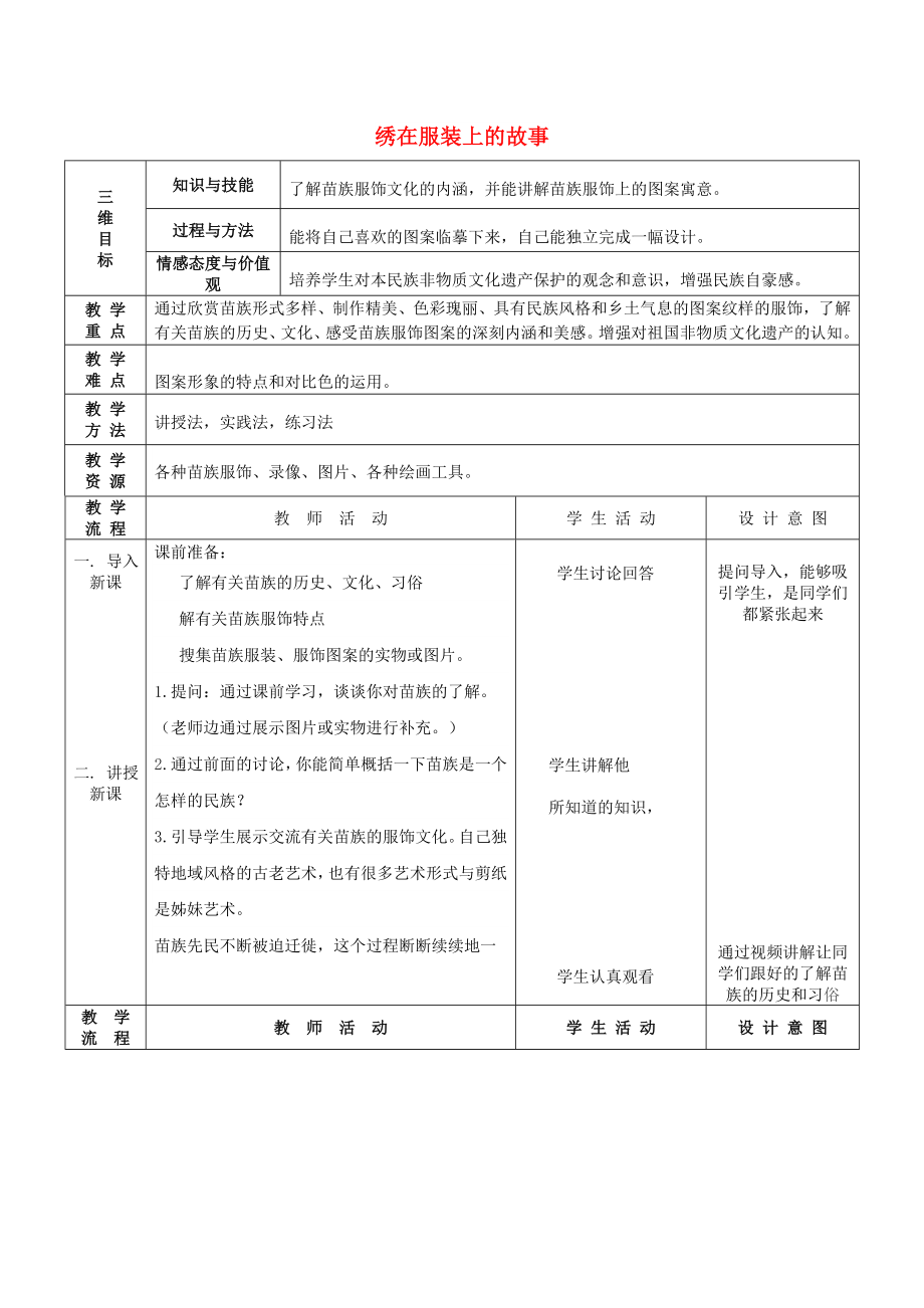 2022春六年級(jí)美術(shù)下冊(cè) 第17課《繡在服裝上的故事》教案 人美版_第1頁(yè)